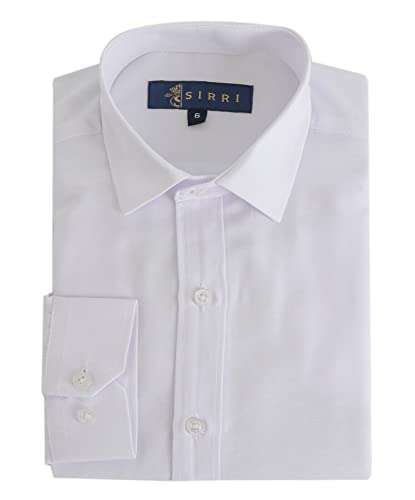 Camisa Blanca de Vestir con Cuello clásico y Corte Entallado de Mezcla de algodón Suave para niños, Manga Larga, Camisas para Ocasiones Especiales de fácil Planchado tamaño 5-6 años