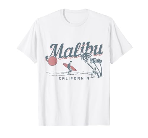 Malibu Beach California Surf Vintage Souvenir Surfer T-Shirt