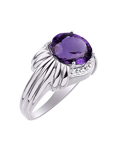 Rylos Rings For Women 14K White Gold Ring 12X10Mm Gemstone & Genuine Diamonds Great Ring For Middle Or Pointer Finger February Amethyst Jewelry For Women Gold Rings For Women Size 5-13 #TOP2