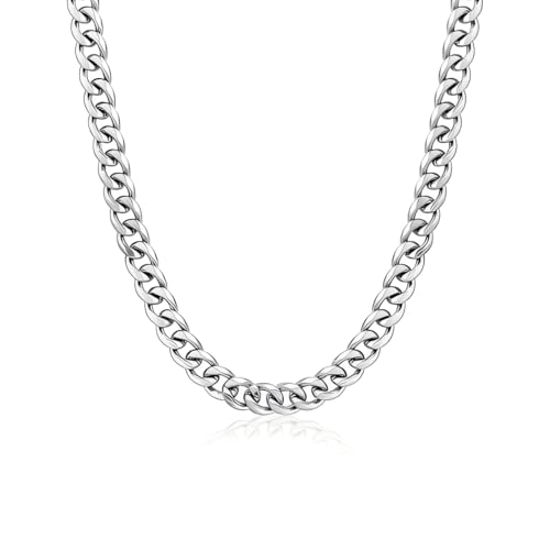SEFORICO Mens Necklace - Cuban Chain Necklace for Men Silver Plated Jewellery Birthday Gifts for Men Sturdy Non-Tarnish - 10mm, 18" 20" 22" 24" Hip Hop Necklaces for Teen Boys (with gifts box)