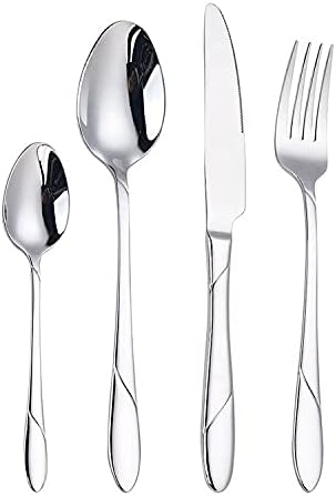 Cutlery Set 16 Pieces, Stainless Steel, Tableware, Flatware Set with Knife, Spoon, Tea Spoon and Fork Set, 4 Dinner Spoons, 4 Teaspoons, 4 Knives and 4 Forks Mirror Polished, Dishwasher Safe.