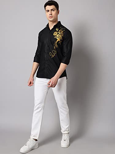 Image of Zombom Men's Regular Fit Cotton Blend Printed Spread Collar Full Sleeve Casual Shirt