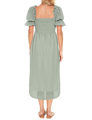 Abkylie Maternity Dress For Baby Shower Maternity Dress Summer Maternity Dress Casual Maternity Dress For Photoshoot Summer Square Neck Puff Sleeve Maternity Dress Maternity Summer Dress (Green M) #TOP3