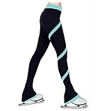 COYI Eiskunstlauf Polarfleece Hose Mädchen Trainingsanzüge Lange HoseGamaschen Thermal Kompression Eislaufen Für Damen(Size:150CM,Color:Hellblau)