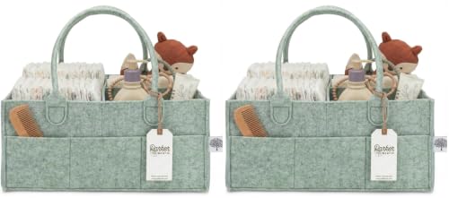 Image of Parker Baby Diaper Caddy - Nursery Storage Bin and Car Organizer for Diapers and Baby Wipes - Sage Green, Large (Pack of 2)