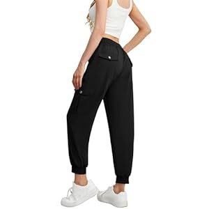 GRECERELLE Women’s Lightweight Elastic Waist Cargo Pants with Buttoned Pockets for Summer Outdoor Hiking Jogging Traveling
