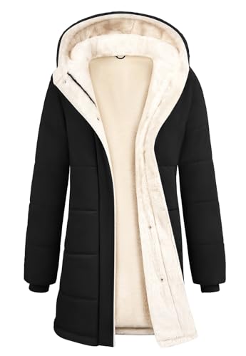 CMTOP Winterjacke Damen Lange Fleece Gefüttert Warme Damen-Jacken Wasserabweisend Steppjacke Winddicht Fleecejacke Dicke Elegant Parka Wintermantel Steppmantel mit Kapuze,...