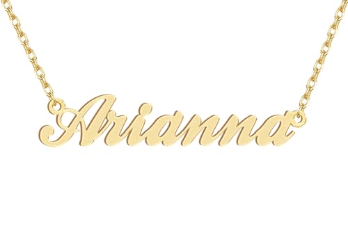 Dancing Wolf 18k Gold Plated Arianna Name Necklace Stainless Steel Nameplate Necklaces Jewelry for Womens Moms