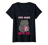 Damen Der Hund war es, Katzenmilch, Katzenfutter, Katze T-Shirt mit V-Ausschnitt