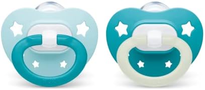 NUK | Orthodontic Pacifiers | 0-6 Months | Best Pacifier for Breastfed Babies | BPA Free | Glows in The Dark | 2-Pack (Signature Neutral)