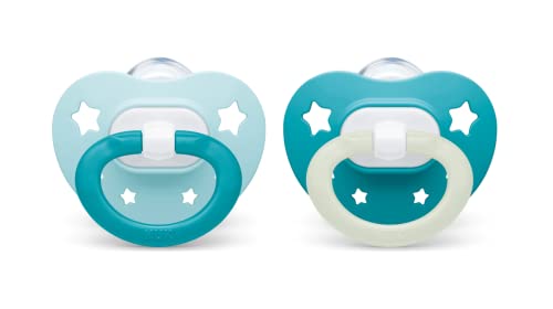 NUK | Orthodontic Pacifiers | 0-6 Months | Best Pacifier for Breastfed Babies | BPA Free | Glows in The Dark | 2-Pack (Signature Neutral)