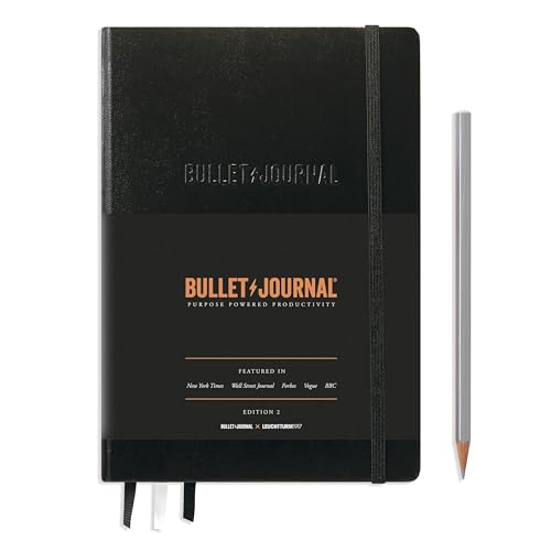 LEUCHTTURM1917 363572 Bullet Journal Edition 2, Medium A5, Tapas duras, 206 páginas numeradas, papel de 120 g/m², libreta ideal para bullet journaling, con guía de bolsillo BuJo (Negro)