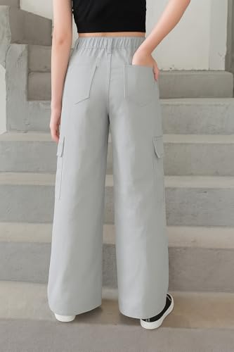 Image of ADBUCKS Stretchable High Rise Cargo Style Wide Leg Jeans for Girls II Girls Jeans