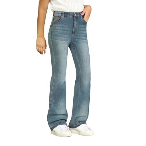 Teen Girls Flare Jeans Straight High Waist Cute Denim Pants Bell-Bottom Fashion Pull on Jeans Trousers with Pockets3