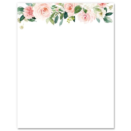 60 Sheets Pink Floral Stationery Letterhead Paper Double-Sided Print Watercolor Flower Letter Writing Paper for Spring Wedding Notes Greeting Cards Invitation Office Printing, 8.5 x 11 Inch