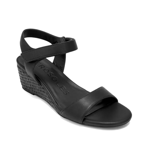 Aerosoles Women's WEL Wedge Sandal, Black Burnished Faux Leather, 8M by Aerosoles - Used condition - Image 2