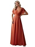 Ever-Pretty Women's V-Neck Ruched Bust Ruffle Sleeves A Line Chiffon Maxi Bridesmaid Dress Plus Size Burnt Orange US18