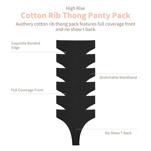 Image of High Waist Thong Women Ribbed Cotton Panties S-4XL Pack 6 | Auithery High Waist Thong Underwear Women Ribbed Cotton Tummy Control Thongs Panties Size S-4XL Pack 6