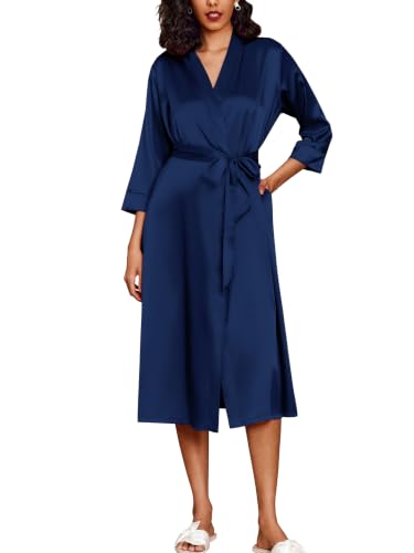 Image of Ekouaer Silk Robes for Women Long Satin Bride Bridesmaid Robe with Pockets