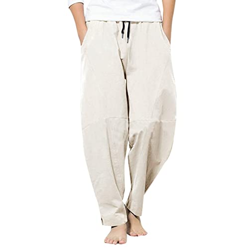 Pantalon de loisirs pour homme en coton lin coupe ample fluide et léger