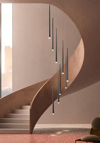 SkyPrimeMx Lámpara Colgante LED Moderna Minimalista Creativa con Escalera Larga para Sala de Estar de Edificio dúplex (tamaño: 16 Cabezas, Color: Dorado)
