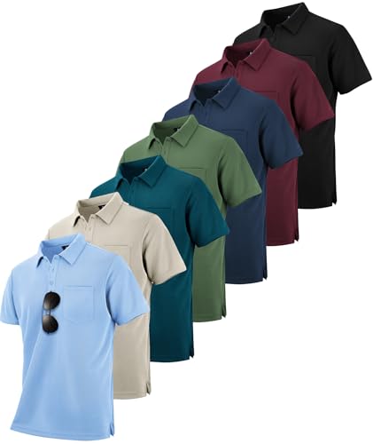 SCODI 7 Pack Polo Shirts for Men with Pocket Moisture Wicking Golf Polo Shirt Short Sleeve Outdoor Work Tactical Tshirt