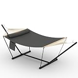 Doppel-Hängematte mit Ständer für den Außenbereich, robuste tragbare 2-Personen-Hängematte mit verstellbarem Stahlständer für Terrasse, Garten, Strand, Hinterhof (Dunkelgrau, 3,6 m)