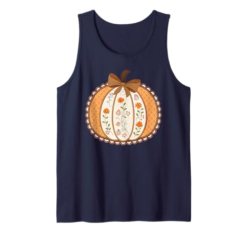 Preppy Floral Pumpkin Lace Trendy Shirt Coquette Retro Bow Tank Top