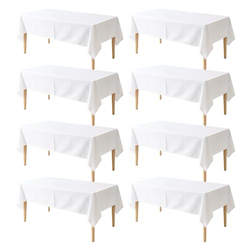 Image of 8 Pack Table Cloth 60 x 102 Inch, Rectangle Tablecloth, Stain and Wrinkle Resistant Washable Polyester Table Cover for Buffet Party, Dinner, Weddings and Camping, White