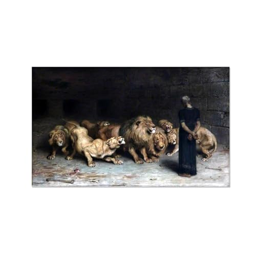 MOBYAT Daniel en el foso de los leones reproducción de famosos pinturas al óleo, Lienzo con impresión moderna, sobre lienzo, para la decoración del hogar 40x65cm(16x26in) Sin marco