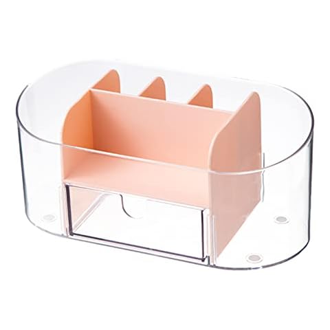 Makeup Organizer, Desk Organizer, Makeup Brush Holder Organizer, Vanity Organizer, Cosmetic Storage Organizer, Mini Desk Storage, Clear-Pink Cover
