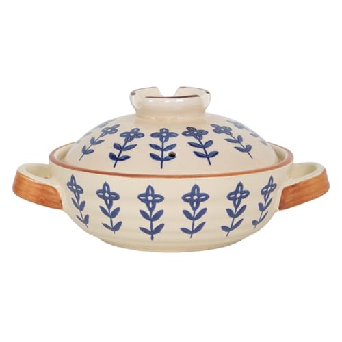 Peakjune Cazuela de Cerámica Japonesa,Olla Redonda de Barro,Cazuela de cerámica for el hogar,Cazuela de de cerámica sopas,Diseño de Doble Oreja,para cocinar arroz,sopas y estofados
