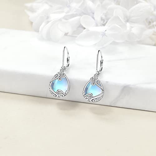 Moonstone Filigree Drop Dangle Teardrop Earrings 925 Sterling Silver Moonstone Leverback Earrings for Women Jewelry Gifts3