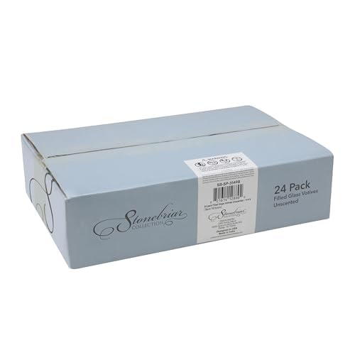 Image of Stonebriar 24 Pack Unscented Long Burning Clear Glass Ivory Wax Filled Votive Candles