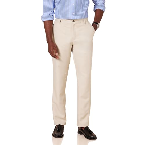 Amazon Essentials Men's Slim-Fit Flat-Front Dress Pant, Stone, 36W x 32L