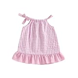 Little Girls Dress Kids Plaid Ruffle Fashion Sleeveless Casual Dresses Toddler Baby Girl Summer Spring Clothes (Pink, 12-18 Months)