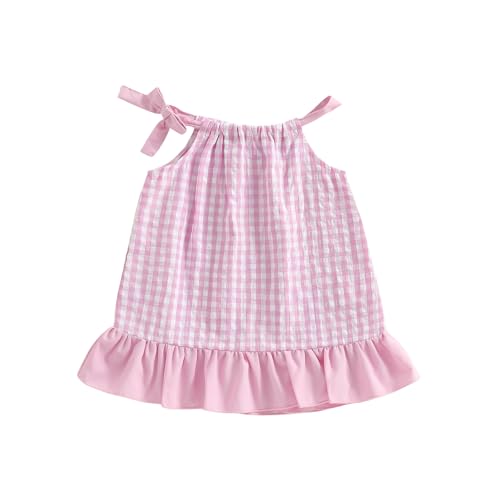 Little Girls Dress Kids Plaid Ruffle Fashion Sleeveless Casual Dresses Toddler Baby Girl Summer Spring Clothes (Pink, 12-18 Months)