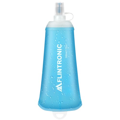 flintronic TPU Faltbarer Trinkflaschen, Soft Flask 500ml, BPA-Frei, Sportflasche für Trinkrucksack, Fahrrad, Wandern,Joggen,Camping und Klettern (Hellblau)