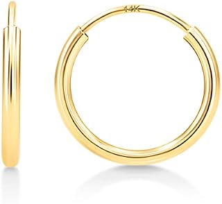 KEZEF 1mm 14k Rose Gold, White Gold & Yellow Gold Hoop Earrings | Endless Hoop Gold Earrings for Women, Girls and Men | Thin Round Hypoallergenic Lightweight Huggies Earrings | 10mm - 30mm Diameter