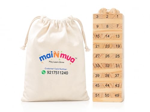 Image of Wooden Tumbling Tower Number Game Blocks Set 54 PCS- Mini Stacking tower for Indoor Stacking & Balancing Play,Building Block,Party Game,Brain Teaser-4 Dices (Medium with Premium Potli /Storage bag)