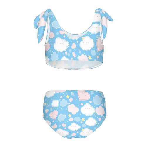 Clouds on Blue Background Girls' Two Piece Kids Bikini Set Scoop Neck Bathing Suit Swimwear Adjustable Shoulder Strap2