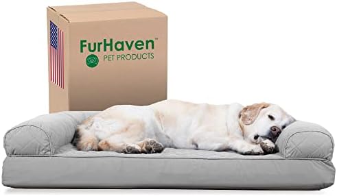 Furhaven Cooling Gel Dog Bed for Large Dogs w/ Removable Bolsters & Washable Cover, For Dogs Up to 95 lbs - Quilted Sofa - Silver Gray, Jumbo/XL