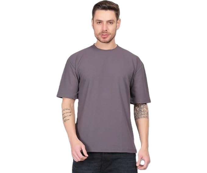 Image of Solid Self Design Oversized Tshirt for Men | Oversize T-Shirts for Men | Men Drop Shoulder Tshirts | Bagy Fit Men Tshirt