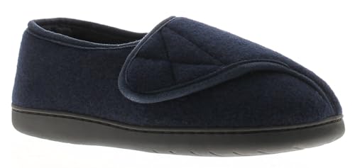 Dr Keller Vince Men's Wide Fit Comfort Slippers Adjustable Touch-Close Fastening Faux Fur Lined Indoor Shoe Non-Slip Sole Ideal for Swollen, Diabetic & Orthopaedic Feet Navy 10 UK