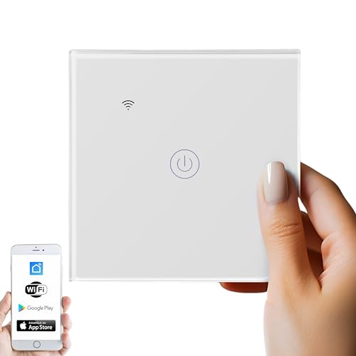 Wlan Smart Touch Lichtschalter Glas 2.4GHz TouchSchalter Smart Life App Alexa und Google Home 1 Schaltausgang WLAN Lichtschalter Smarter Lichtschalter mit Nullleiter