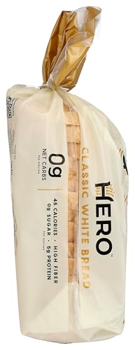 Hero Bread™ Classic White Bread — 0g Net Carb, 0g Sugar, 45 Calories, 10g Fiber per Slice | Low Net Carb Bread Loaf —15 Slices/Loaf, 2 Loaves