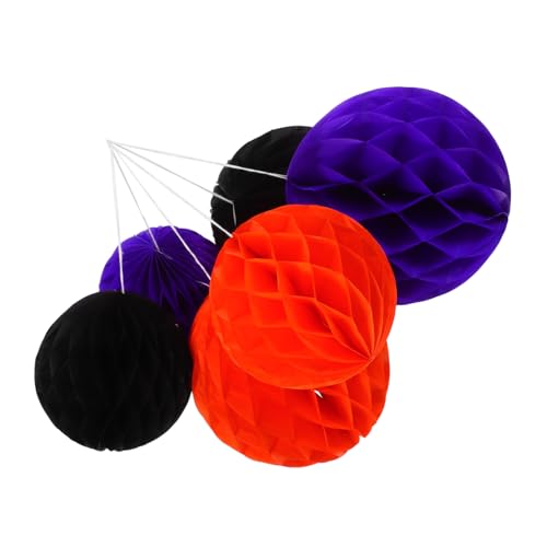 FIXOSHEE 6 Piezas Unidades Bolas Panal Colgantes para Halloween Decoración Festiva Naranja Negro Pompones para Techo Pared y Columnas