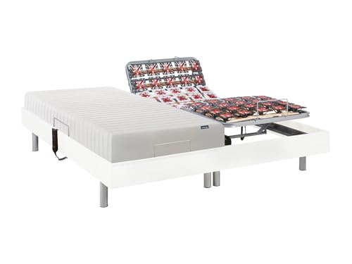 Dreams Vente-Unique - Lit électrique de Relaxation Tout plots + Matelas Accueil Latex - 2 x 70 x 190 cm - Blanc - Ether de YSMÉE