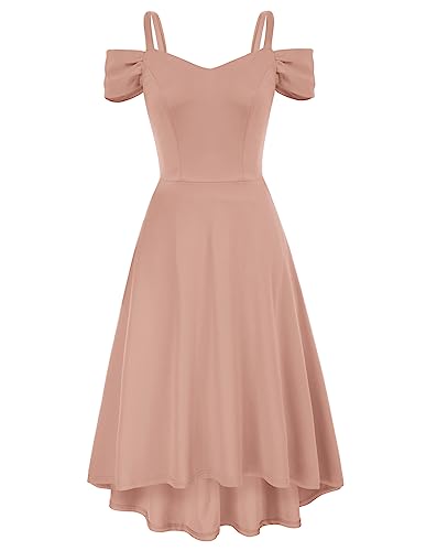 Damen High-Low Saum Faltenrock Schulterfrei Abendkleid Elegant V-Ausschnitt...