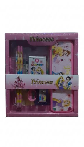 Image of Frozzen Stationary Kit with 1 Pencil Box Case 2 Pencils 6 Crayon Colors 2 Space Gel Pen 1 Ruler Scale Eraser Sharpener Kit for Kids (Character As Per Available)